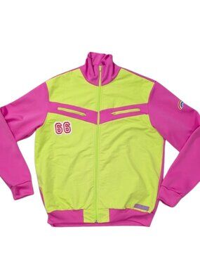 Adidas Womens Route 66 Track Jacket Neon Lime Pink Rainbow Trefoil XL Vintage 07